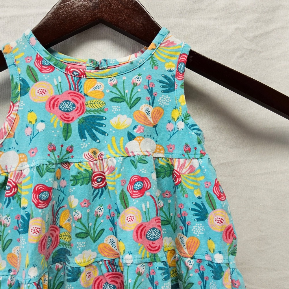 RuffleButts Tiered Dress‎ Toddler 3T Blue Floral Sleeveless Cotton Spandex